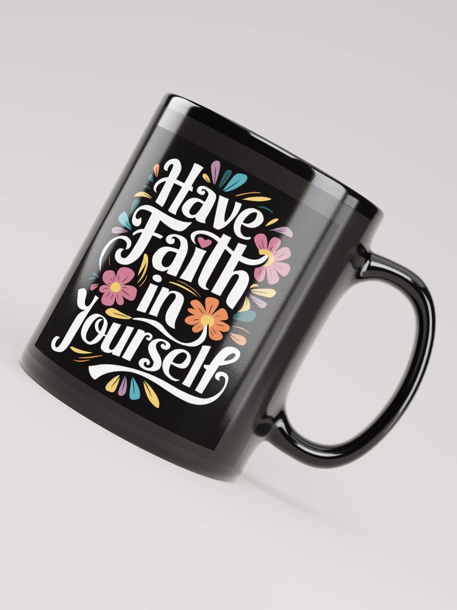 "Have Faith in Yourself" Floral #Motivational Mug - Black product image (4)