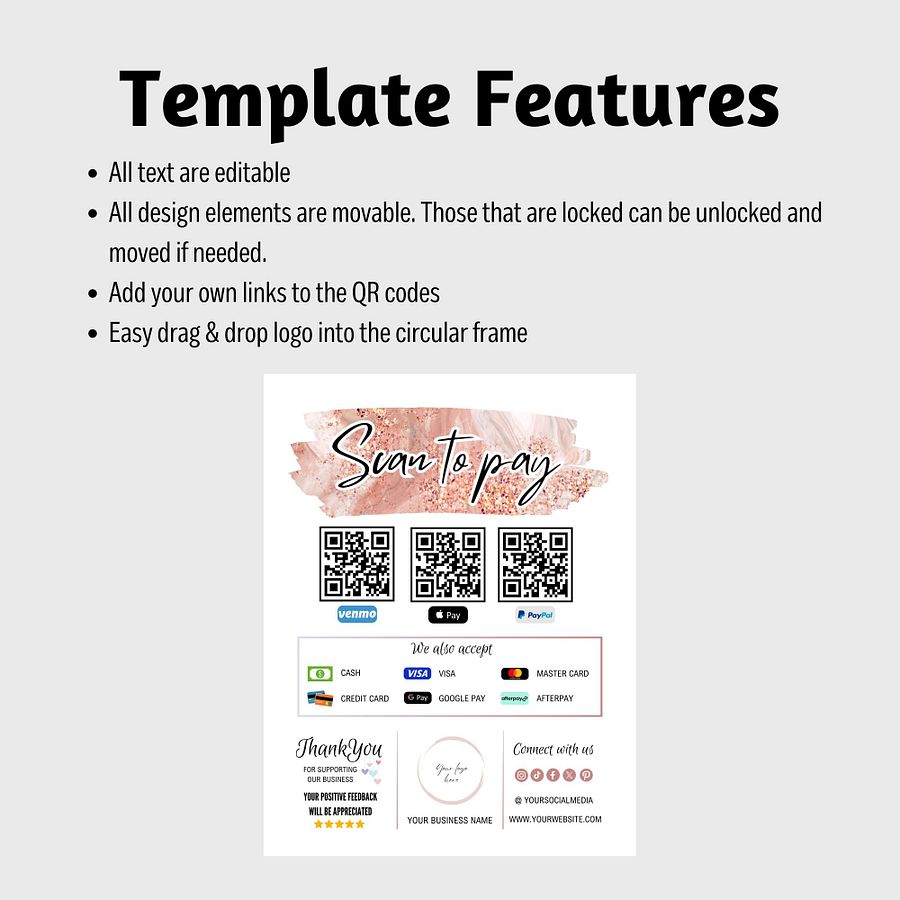 Roseanne - Scan To Pay QR Code Sign Template product image (5)