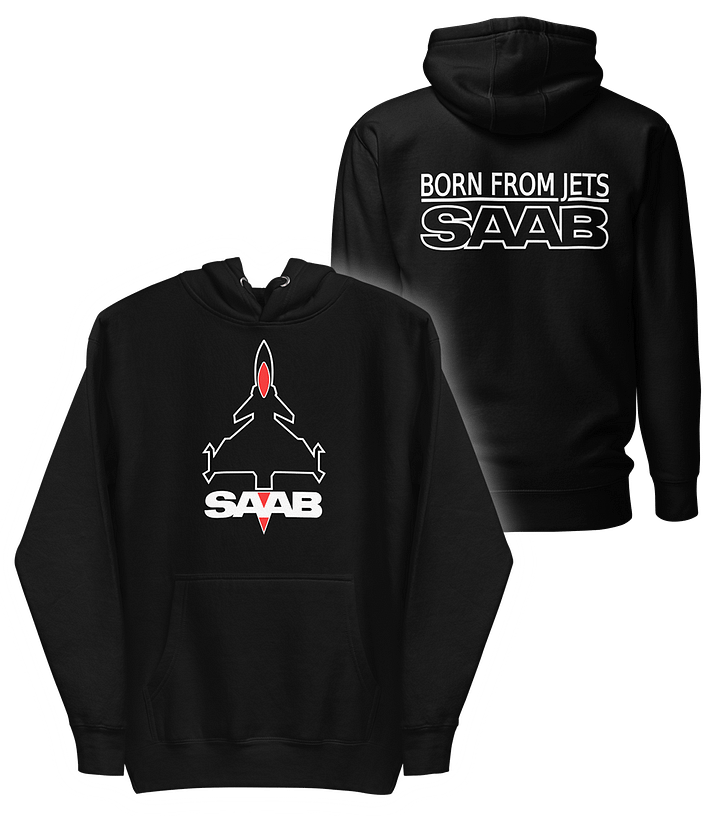 Classic unisex SAAB JET front and BORN FROM JETS at the rear Hoodie product image (1)