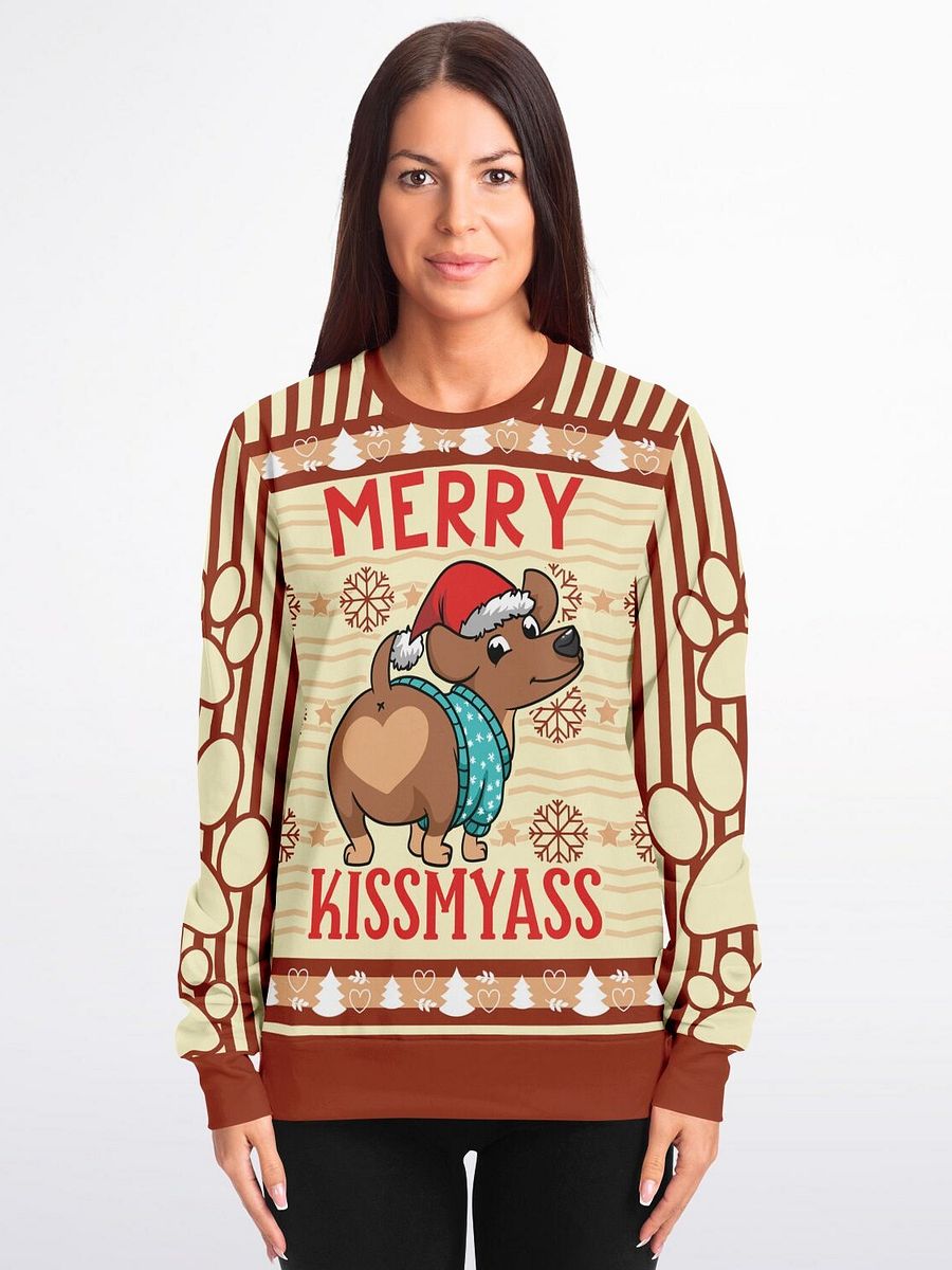 "Merry Kiss My A**" Christmas Sweater | Funny Dog Holiday Sweatshirt | Sassy Santa Puppy Party Outfit | Adult Humor Gift product image (3)