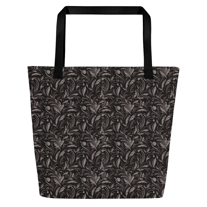 handbag with morocon print in grey/brown design on black. product image (1)