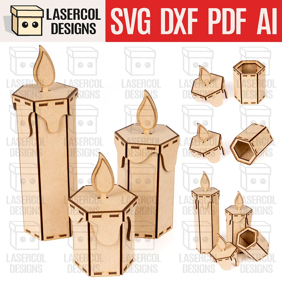Christmas Candle Shaped Box (Three Sizes) - Laser Cut Files product image (1)