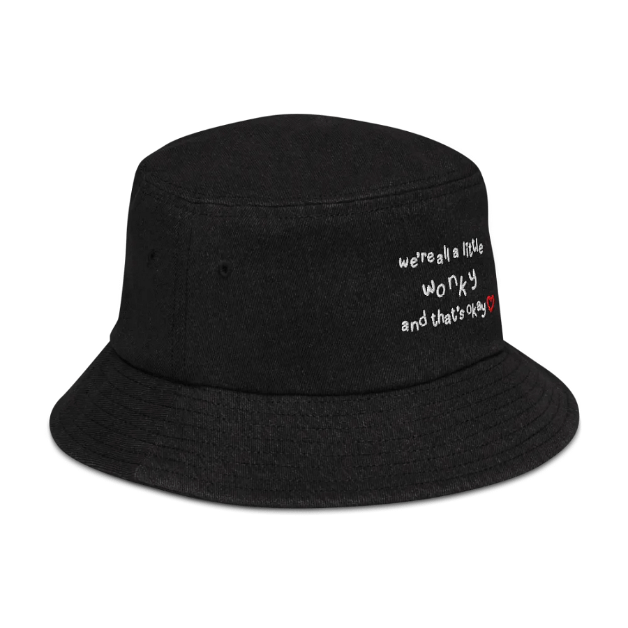 we're all a little wonky embroidered denim bucket hat product image (6)