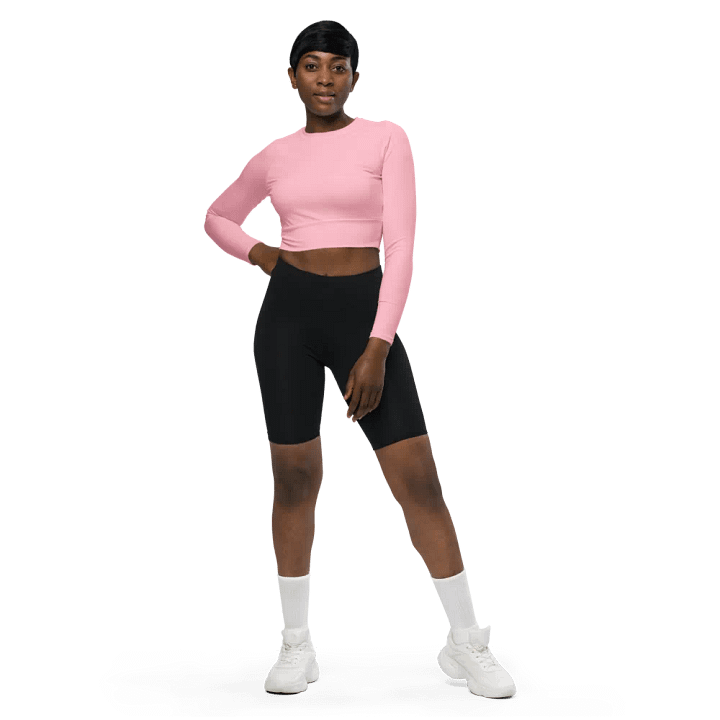 Plain Color Pink Long Sleeve Crop Top product image (2)