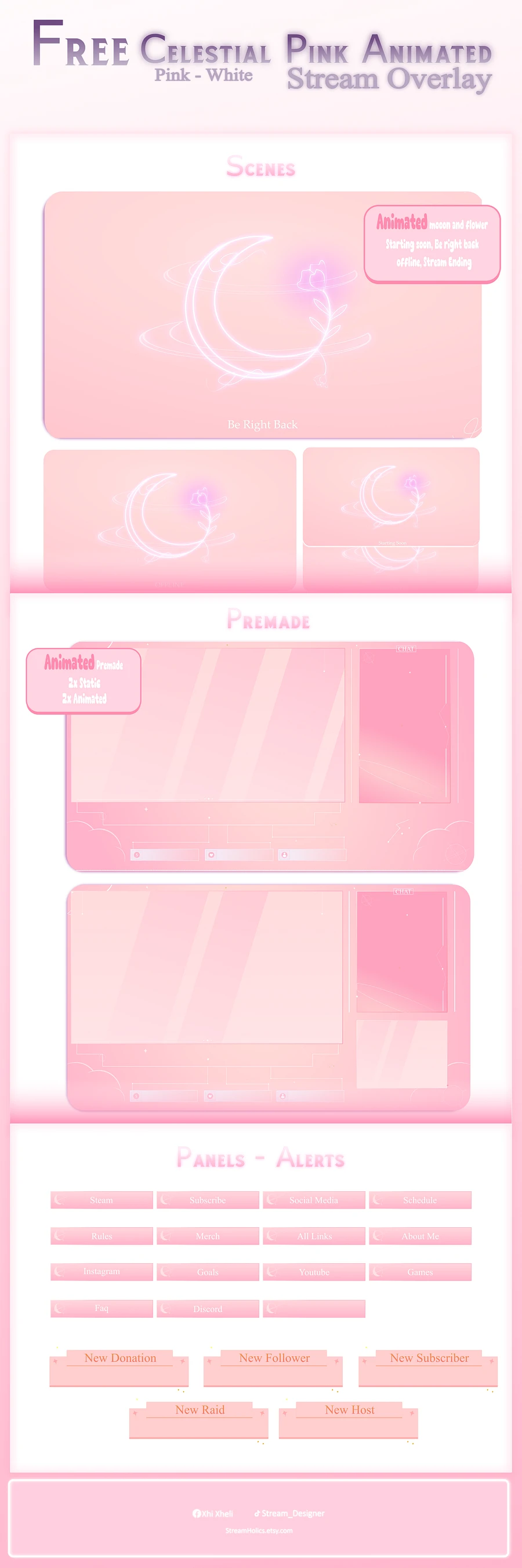 Pink CELEARIAL Animated Overlay, Celestial twitch overlay animated, Pink overlay cute, Moon stream overlay, Pink Moon overlay for twitch product image (2)