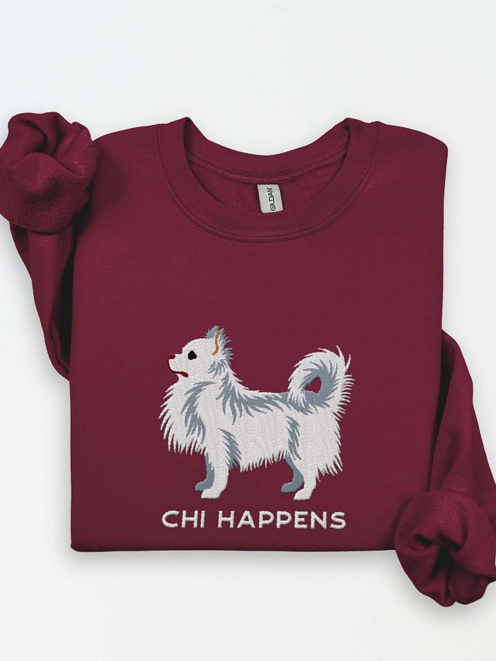 Chi Happens Sweatshirt (Embroidered) of a Longhaired Chihuahua(White) product image (1)