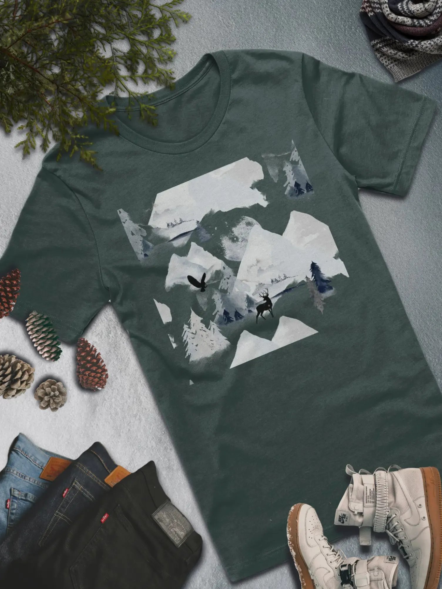 Moonlit Mountain Scene T-Shirt – Nature-Inspired Winter Adventure product image (2)
