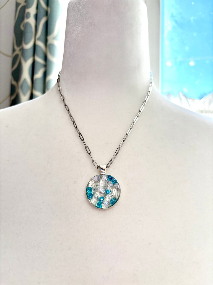 MFD-00292 | Frosted Window Pendant Necklace | Turquoise | Stainless Steel Paperclip Chain | Handmade Jewelry by Monique Faella Designs™ product image (2)