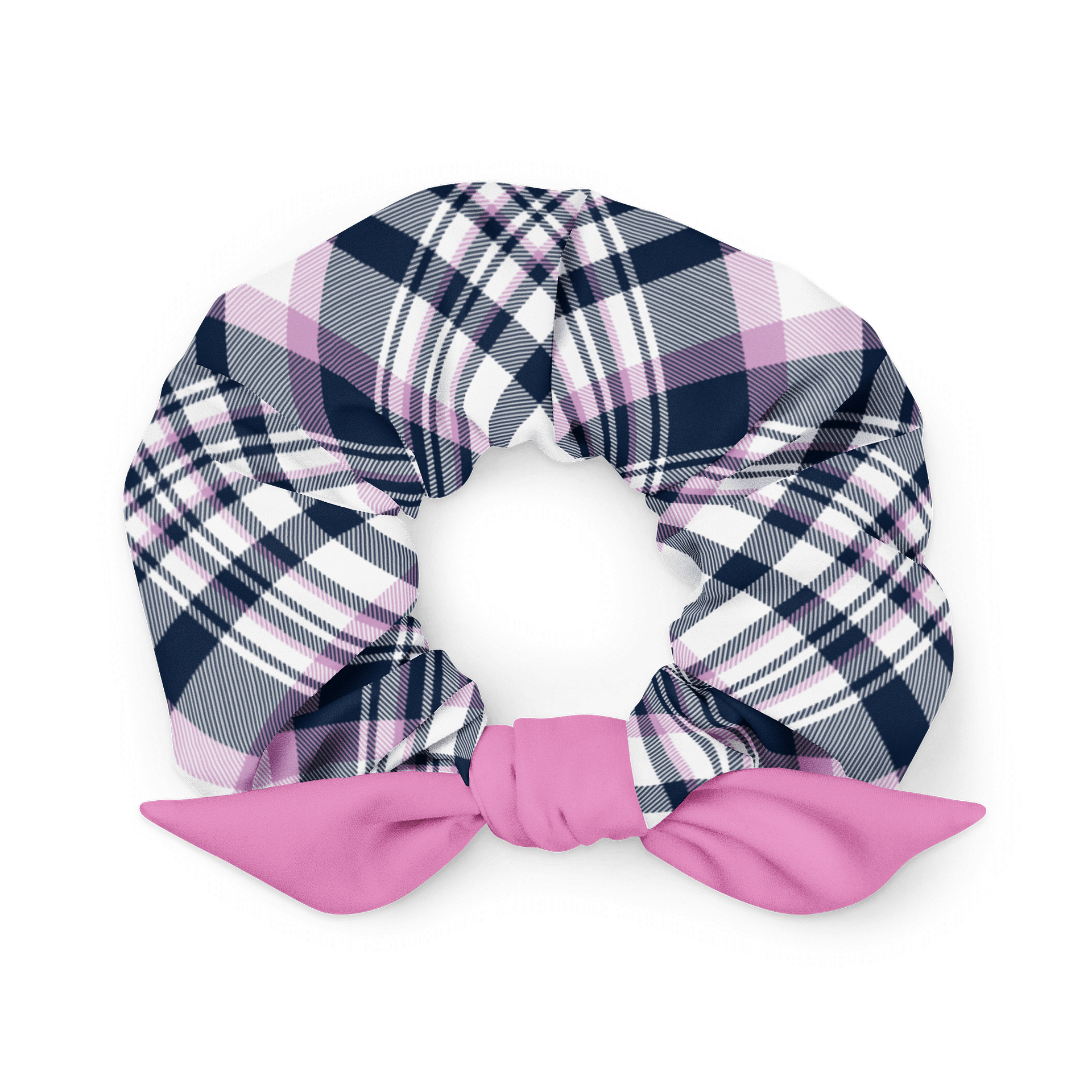 Navy & Pink Plaid Scrunchie with Detachable Bow | Sustainable Hair Accessory product image (1)