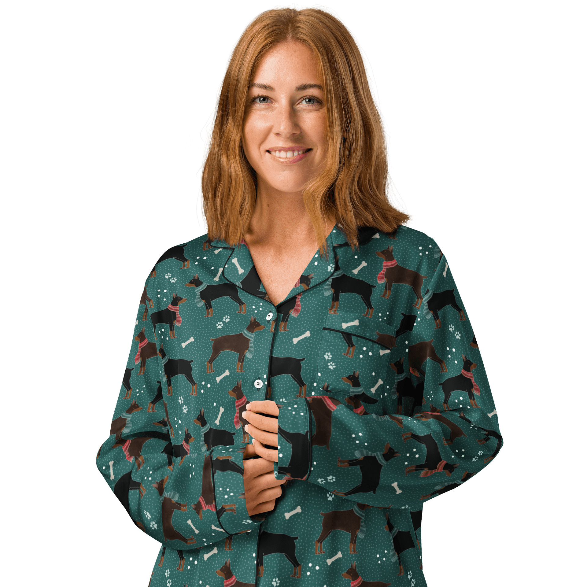 Winter Dobermans in Scarves Pattern Pyjama Shirt product image (4)