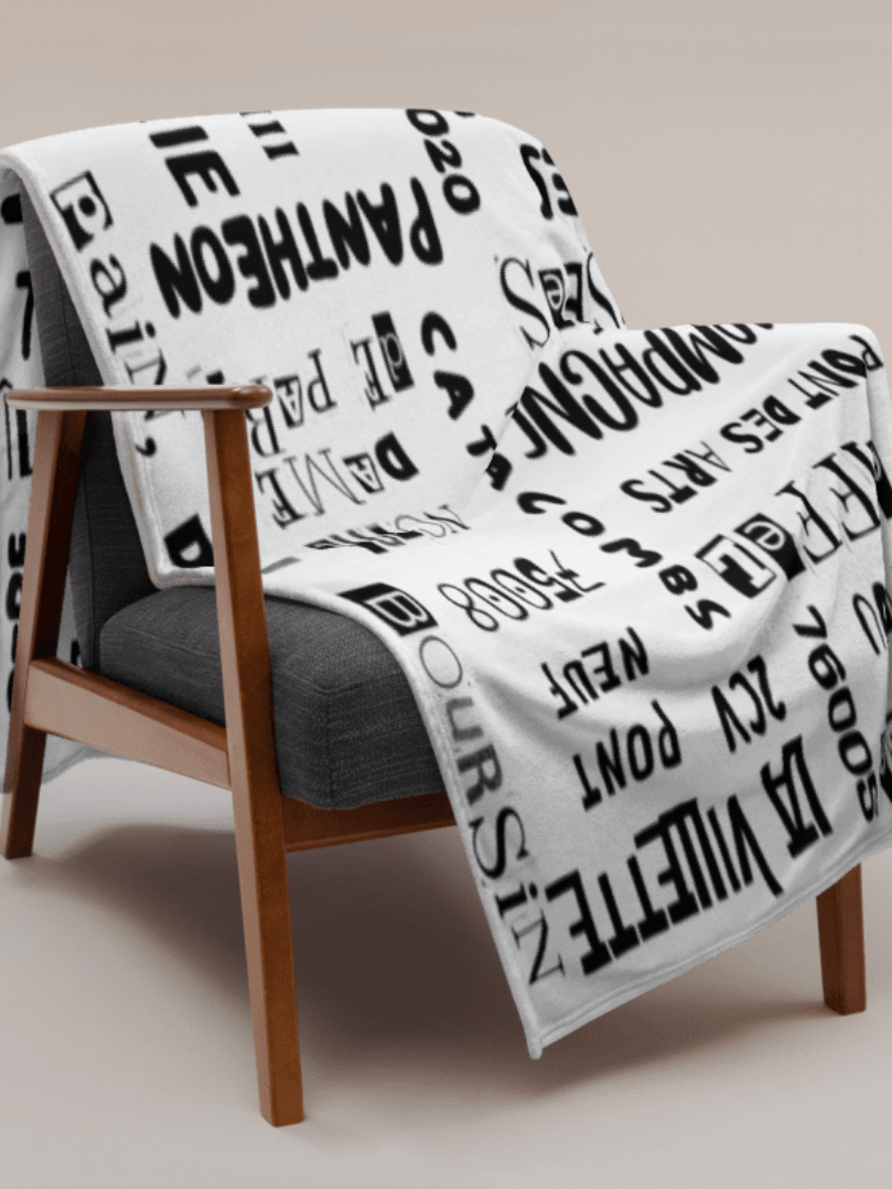 PARIS WORDS - BLANKET - 2 SIZES B&W product image (5)