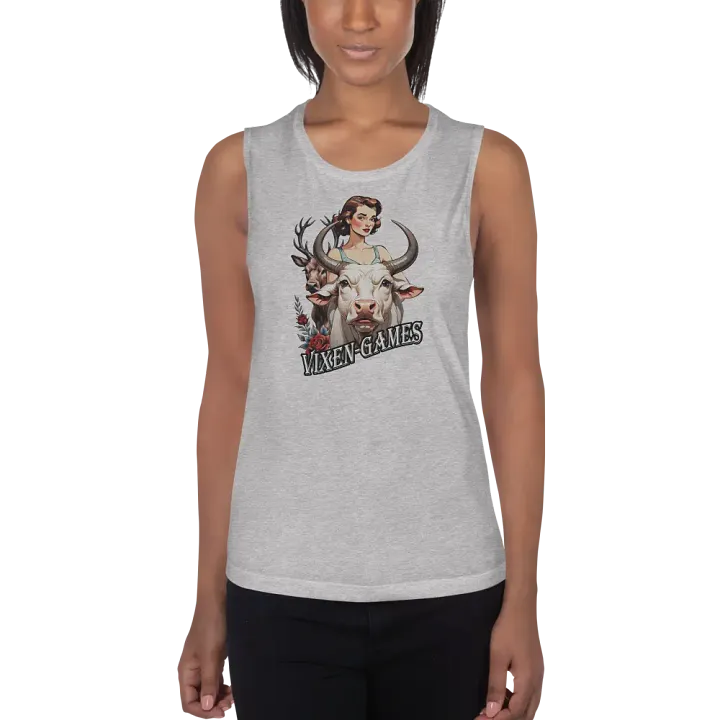 Vixen Games White Bull and Stag with roses flowy tank product image (9)