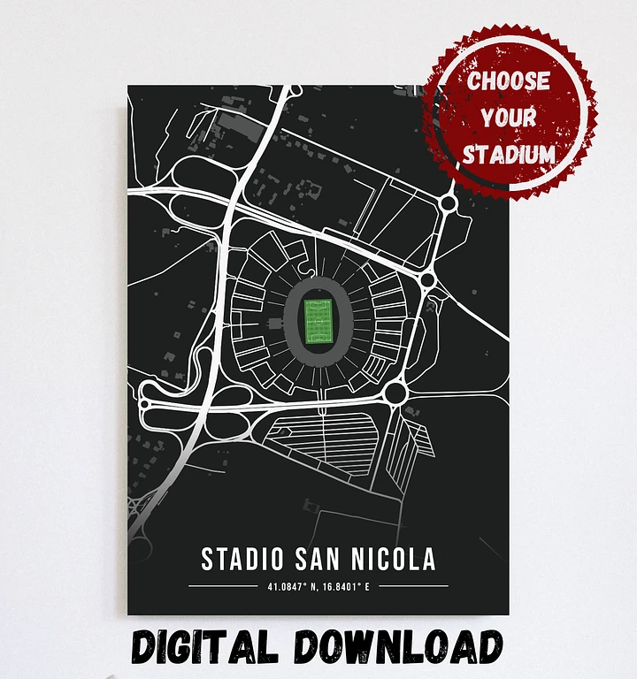 Bari Stadium Black Map Design Digital Download product image (1)