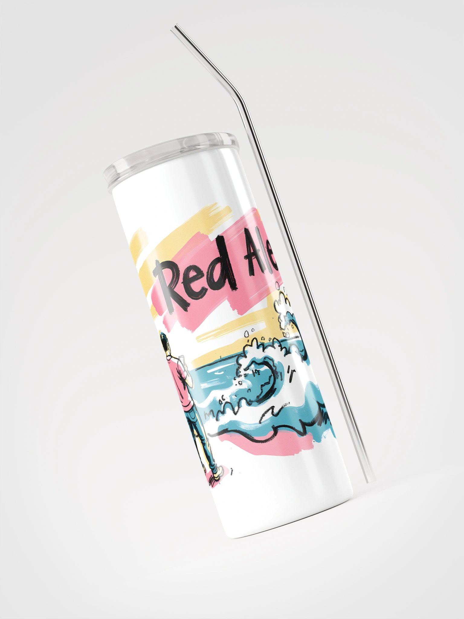 Red Alert Beach Art Print – Sunset Danger Warning Steel Tumbler product image (5)