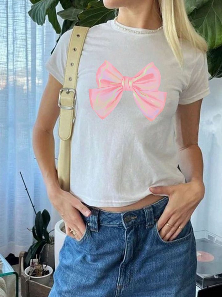 Pink Shiny Bow Baby Tee product image (2)