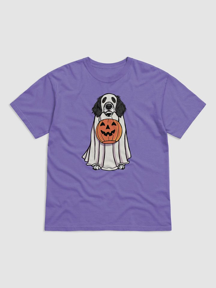 Funny Halloween Springer Spaniel(Black) T-Shirt | Funny Springer Spaniel Wearing a Ghost Costume and Holding a Pumpkin Basket product image (1)