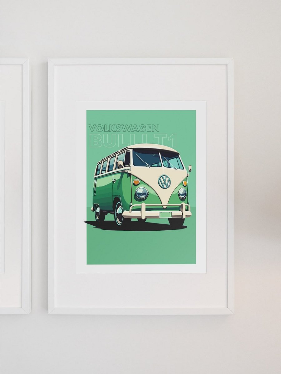 Volkswagen Bus T1 Poster, Vintage VW Van Art Print, Classic Camper Wall Art, Retro Hippie Transport, Collector’s Item, Car Enthusiast Gift product image (1)