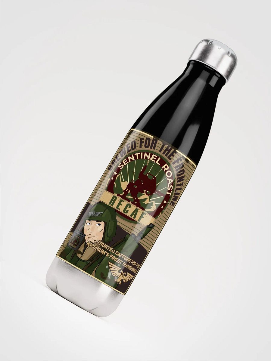 Sentinel Roast Recaff – Retro Warhammer 40K Astra Militarum Propaganda Poster Bottle product image (4)
