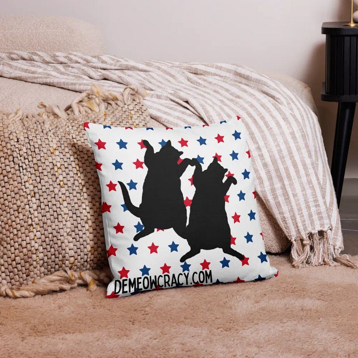 Dancing DeMeowcracy Kitties Reversible Pillow Cover - Red, White and Blue Stars product image (2)