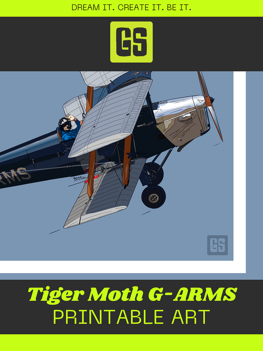 Tiger Moth G-ARMS Printable Aviation Wall Art with Blue & White Border Background product image (4)