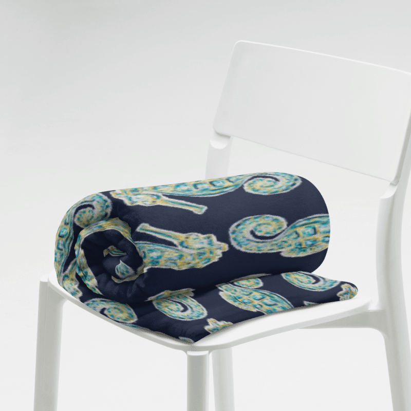 Painted Seahorses on Navy | Cozy Coastal Throw Blanket | by Monique Faella Designs™ product image (9)