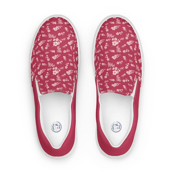Cherry Blossoms on Magenta Floral Women's Slip-On Canvas Shoes product image (2)