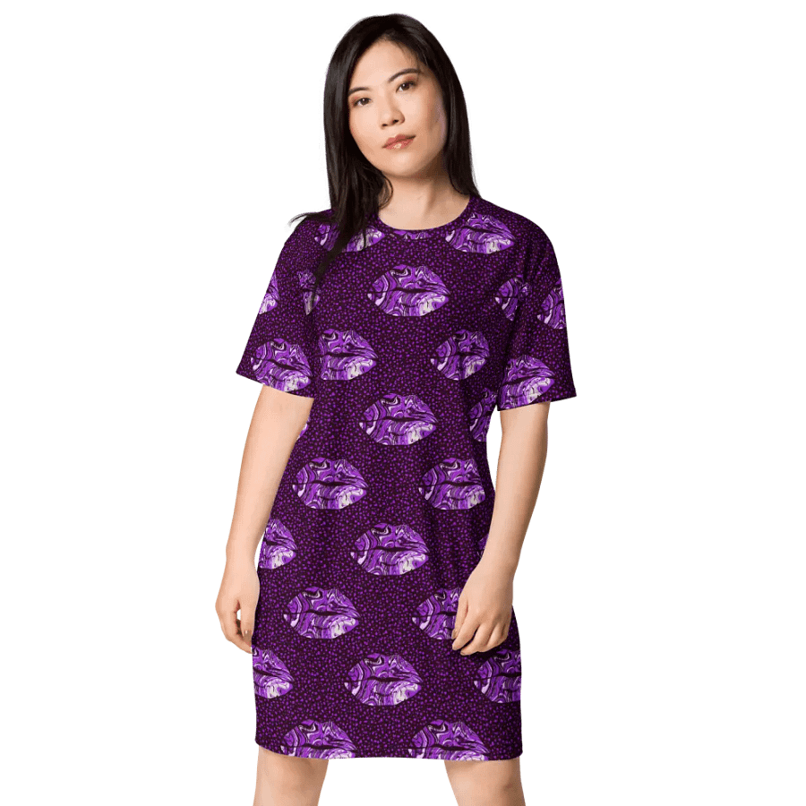 Purple Marbled Lips Tshirt Dress product image (1)