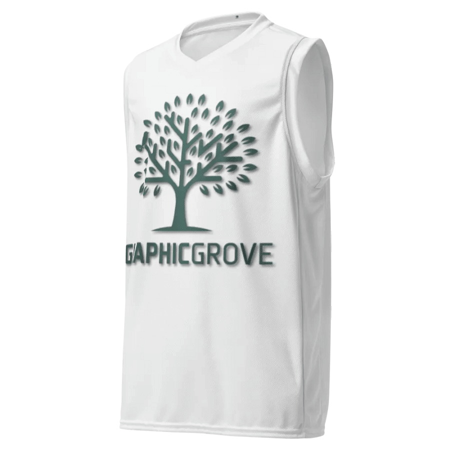 Graphic Grove Recycled Unisex Basketball Jersey - White with Tree Design product image (1)