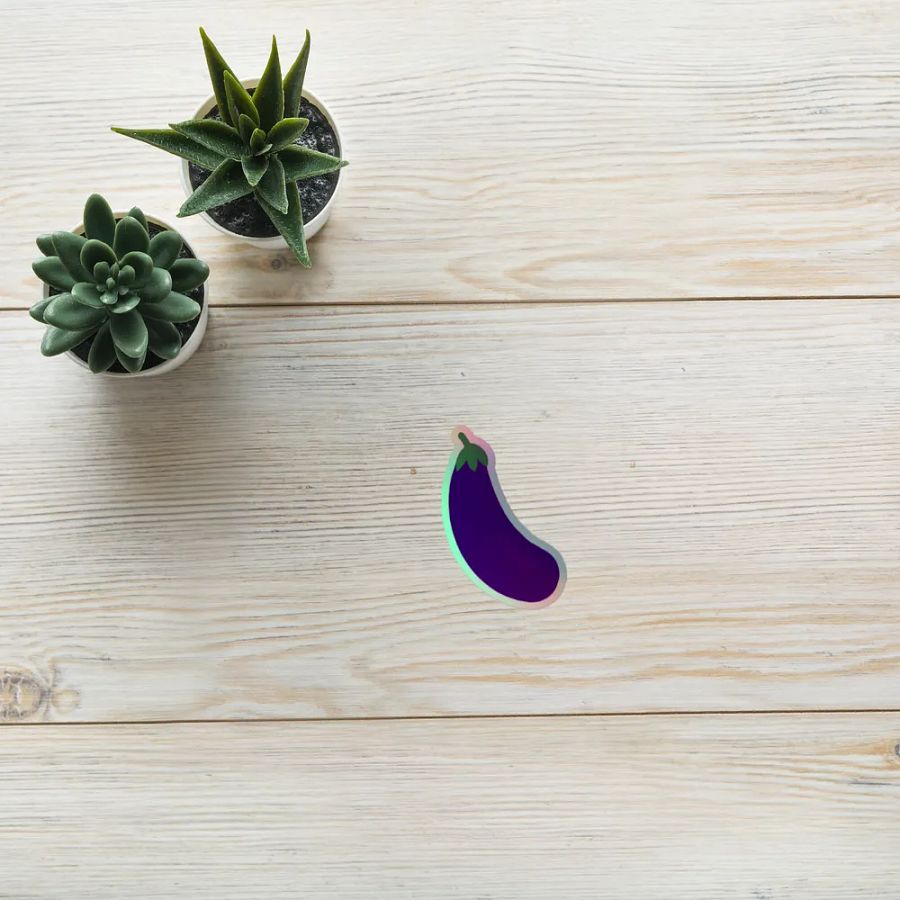 I Love Eggplant Holographic Sticker product image (10)