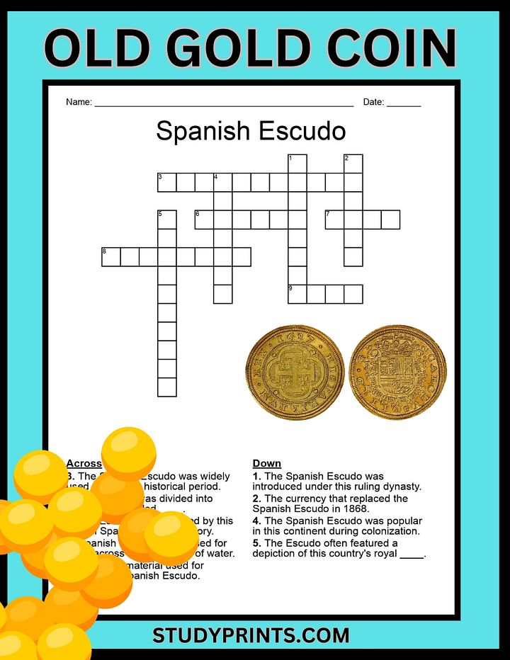 OLD GOLD COIN Crossword Puzzle - Spanish Escudo product image (1)