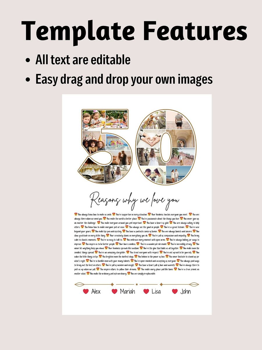 50 Reasons Why We Love You Canva Template product image (5)