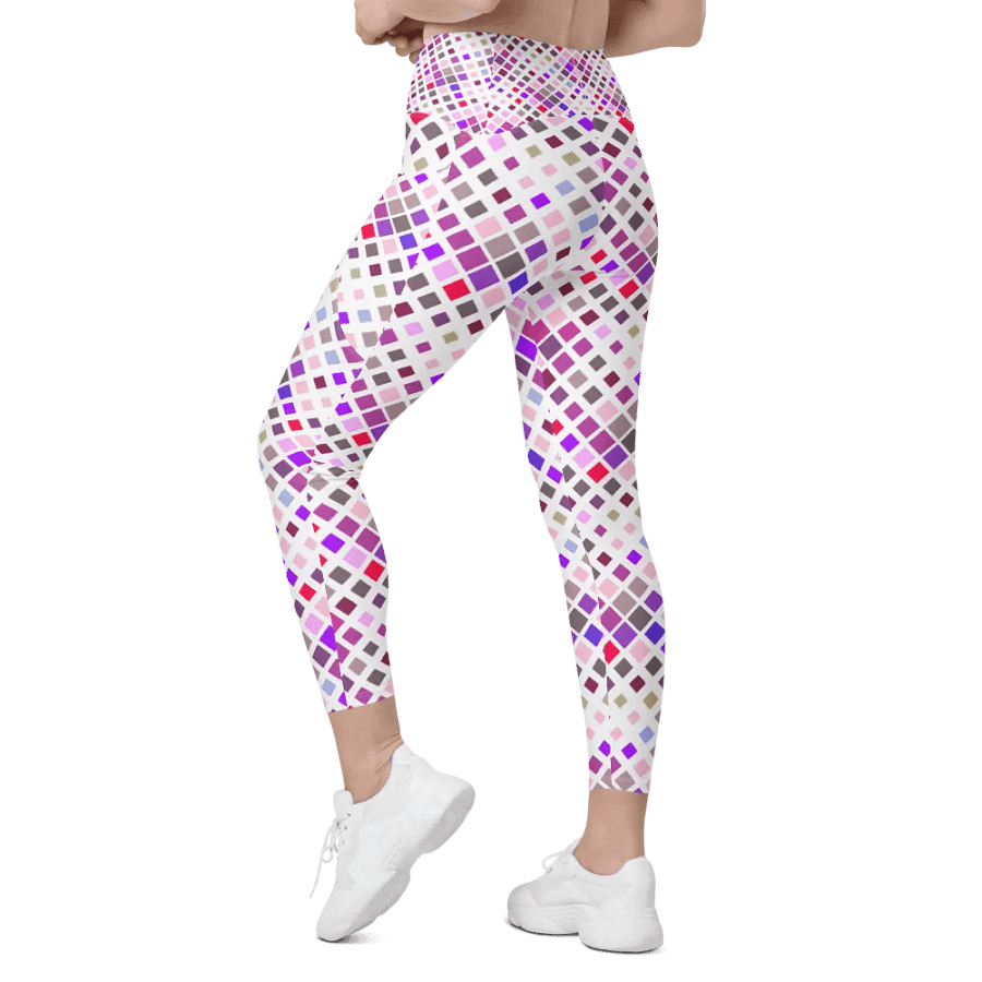 Colorful Square Pattern Design Leggings with Pocket - v11 product image (9)