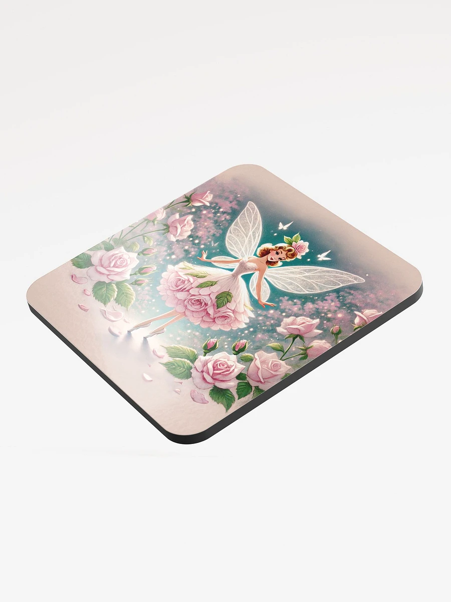 Pink Rose Fairy in a Fairytale Garden Cork Coaster product image (3)