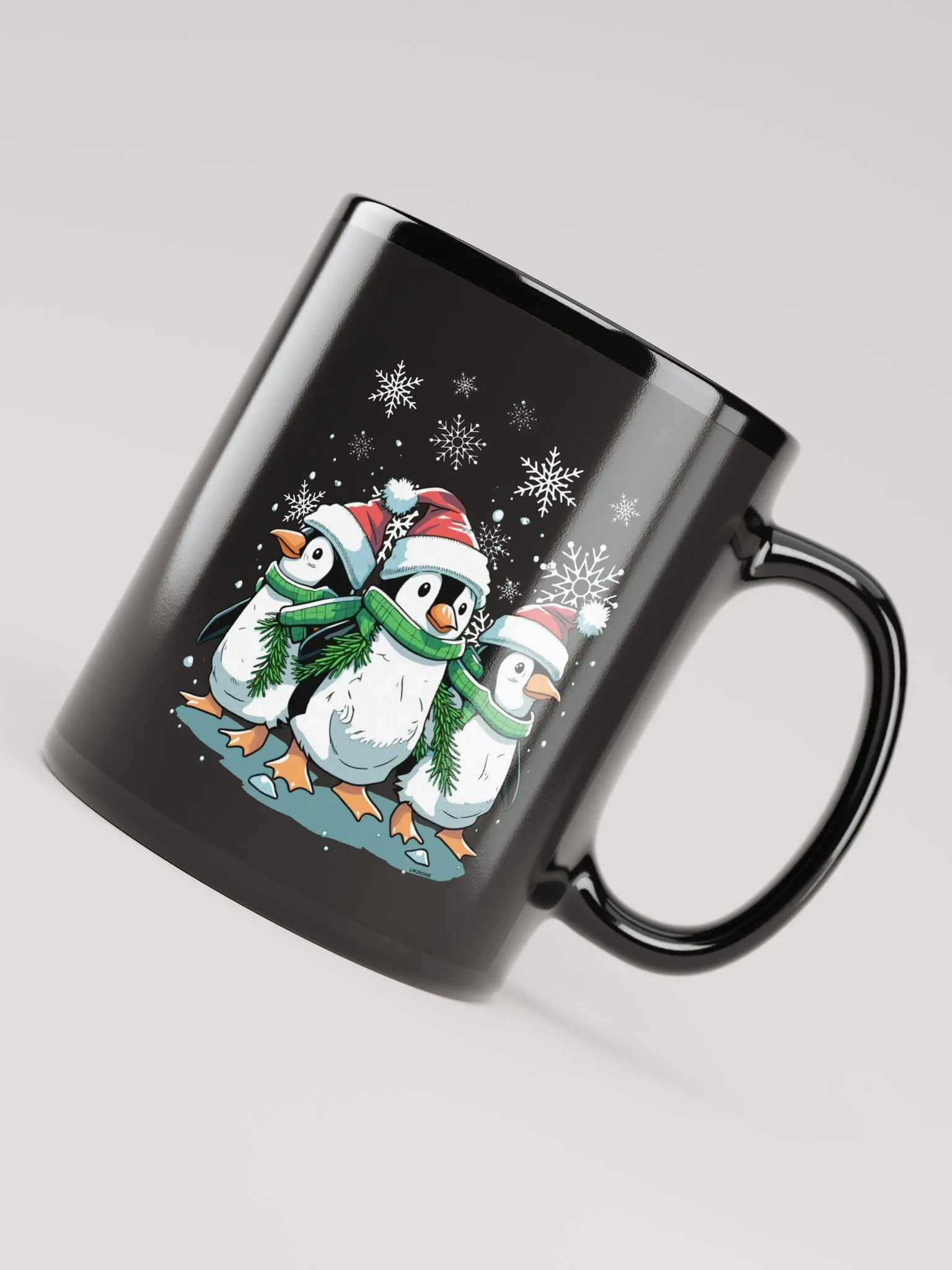 Santa Penguin Party Black Glossy Mug product image (7)