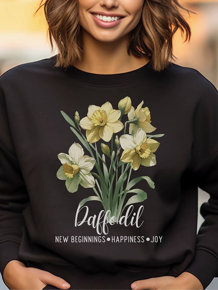 March Birth Month Inspirational Daffodil Flower Sweatshirt: New Beginnings Happiness Joy product image (1)