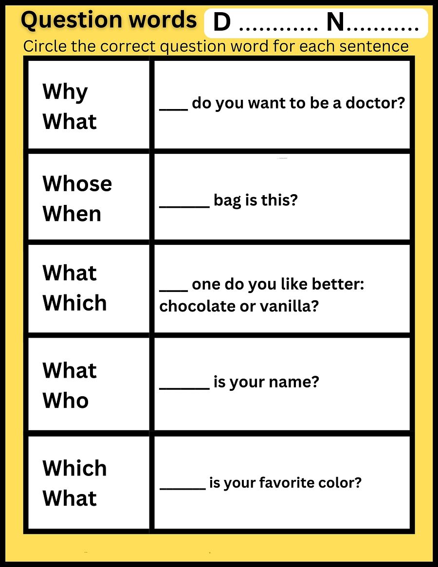 Question Words Worksheet Practice English product image (1)