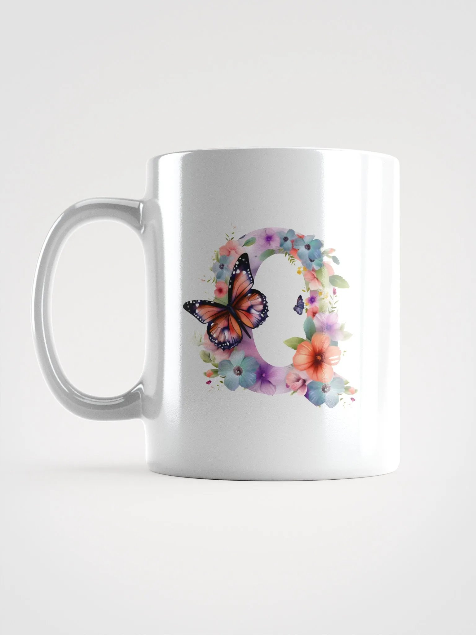 Letter Q Monogram Floral Fantasy White Glossy Mug product image (18)