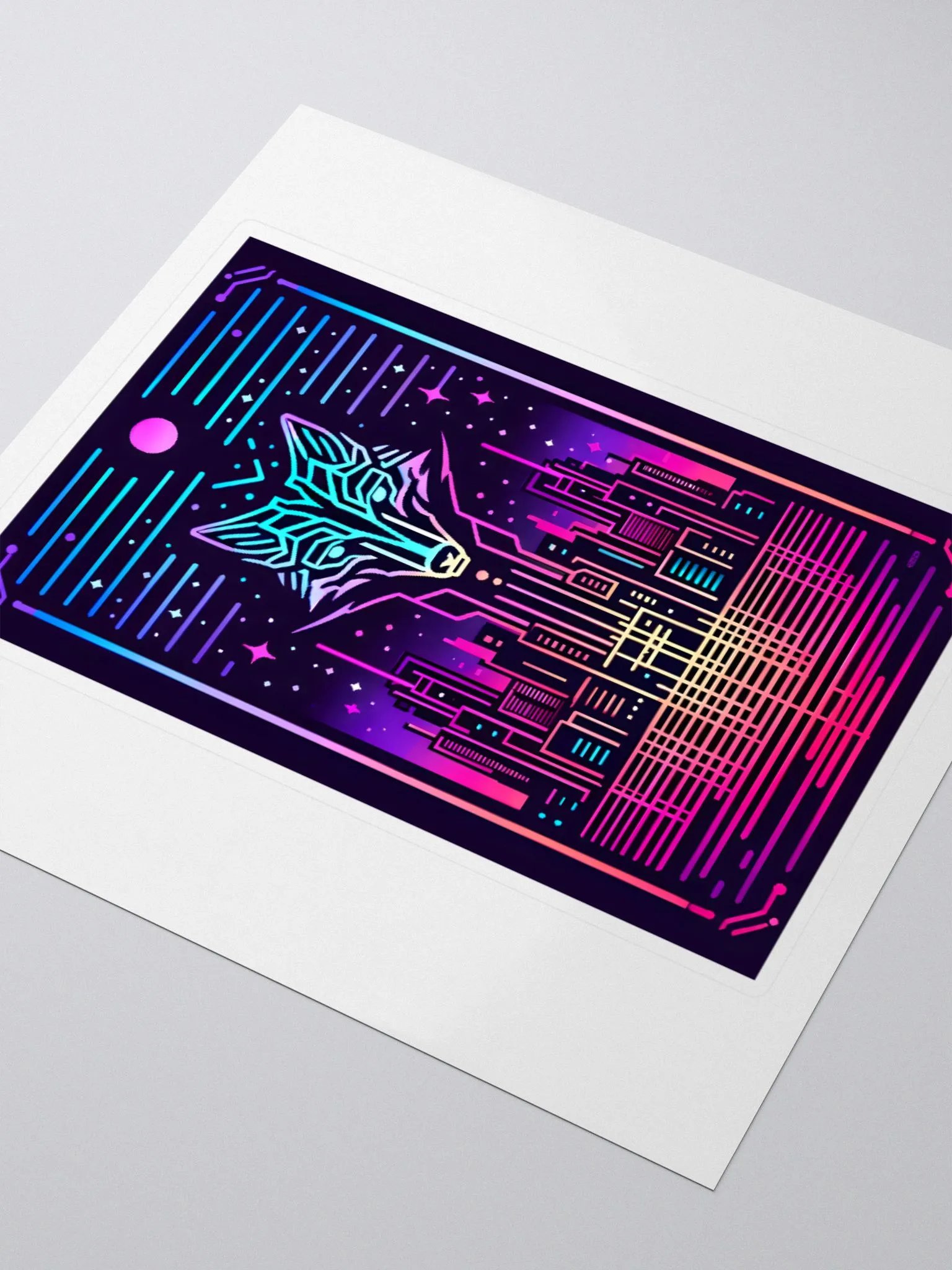 Neon Futuristic Fox Cityscape Art Sticker product image (3)