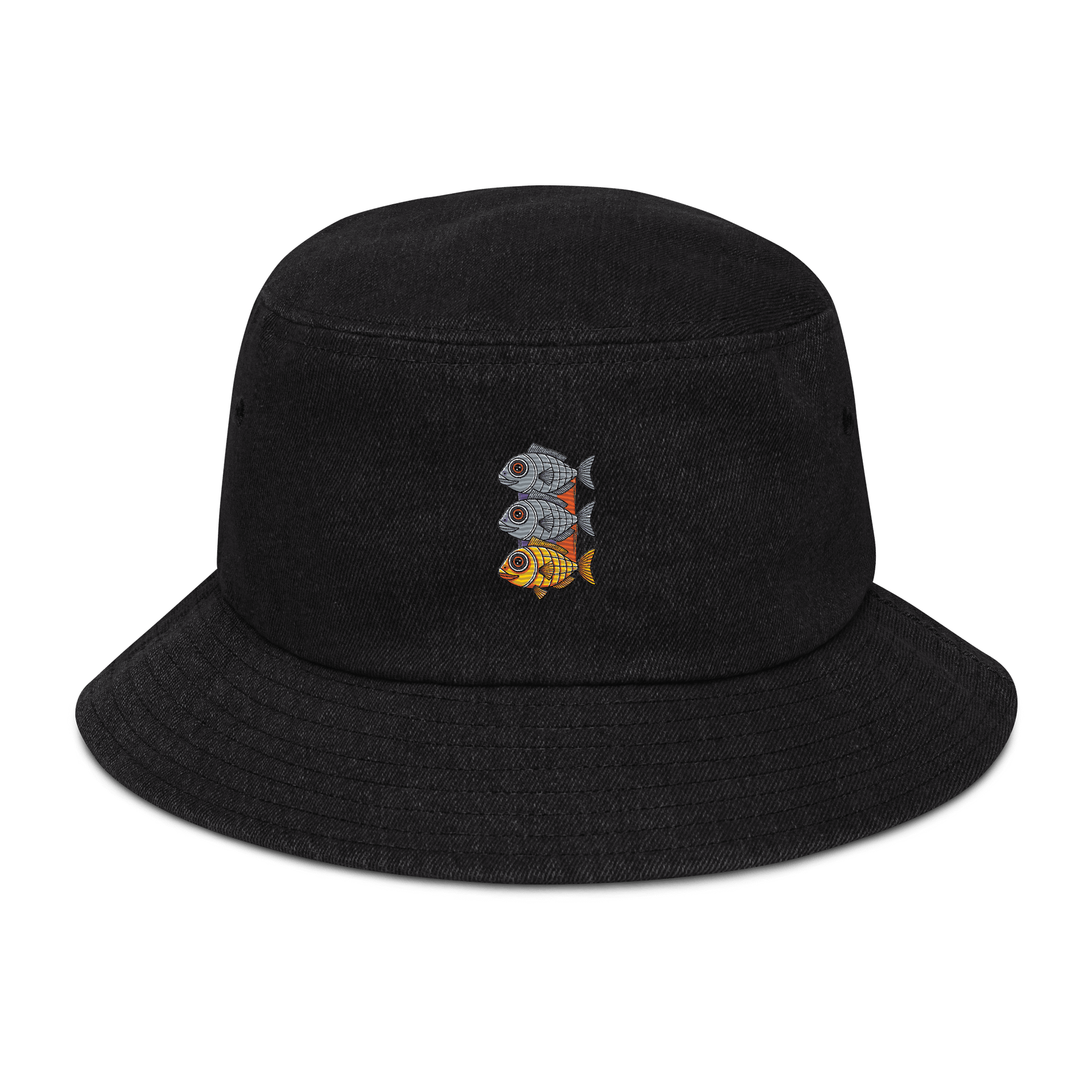 Vibrant Fish Trio Denim Bucket Hat product image (1)
