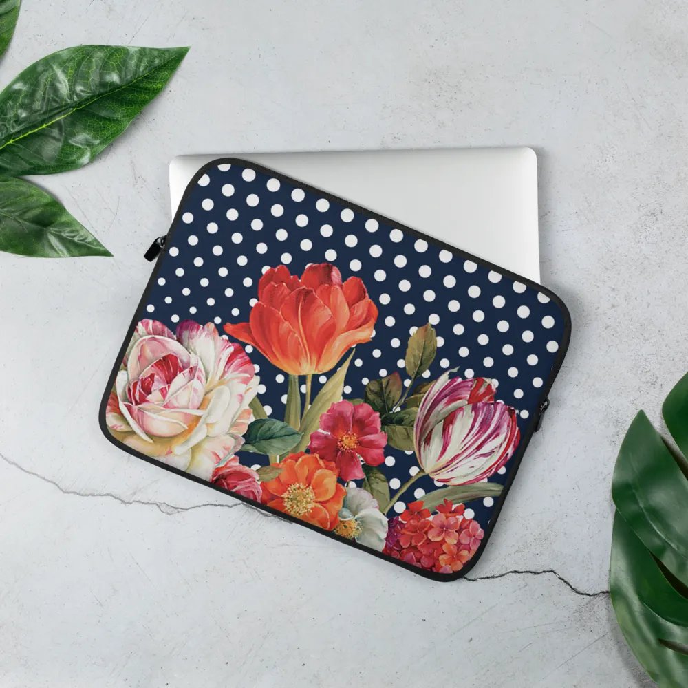 Navy/white Polka Dots Floral Laptop Sleeve product image (3)