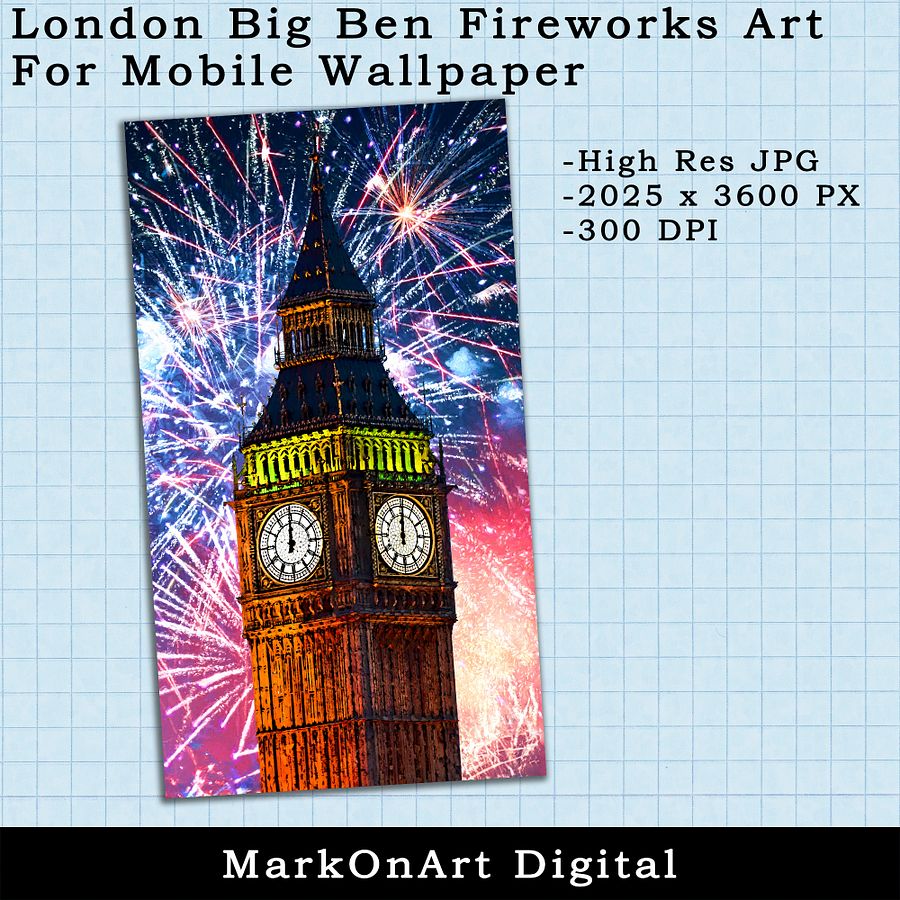 London Big Ben Fireworks Art For Mobile Phone Wallpaper or Lock Screen | High Res for iPhone or Android Cellphones product image (2)