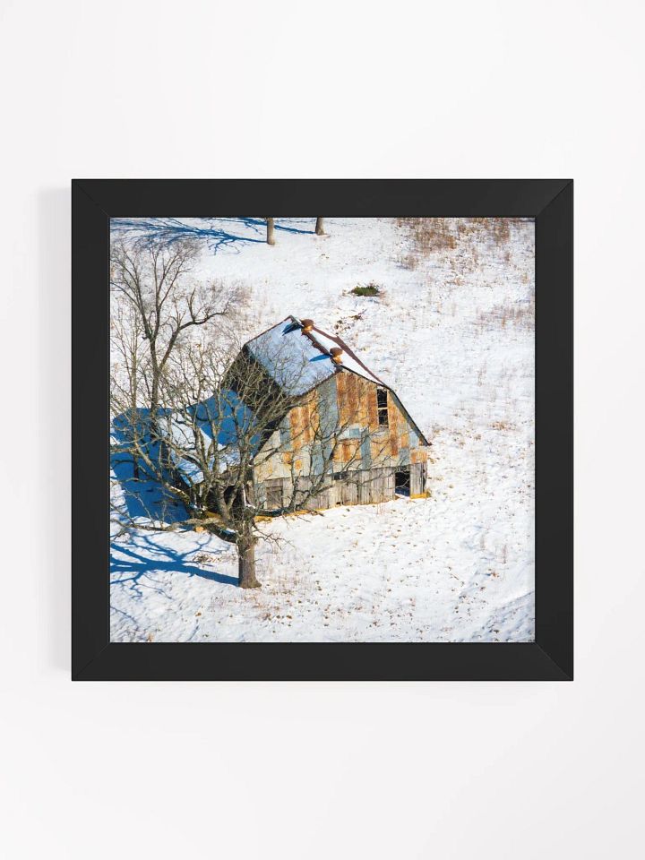 Winter Sentinel – An Ozarks Barn in Snow - Framed Poster (Multiple Square Sizes Available) product image (3)