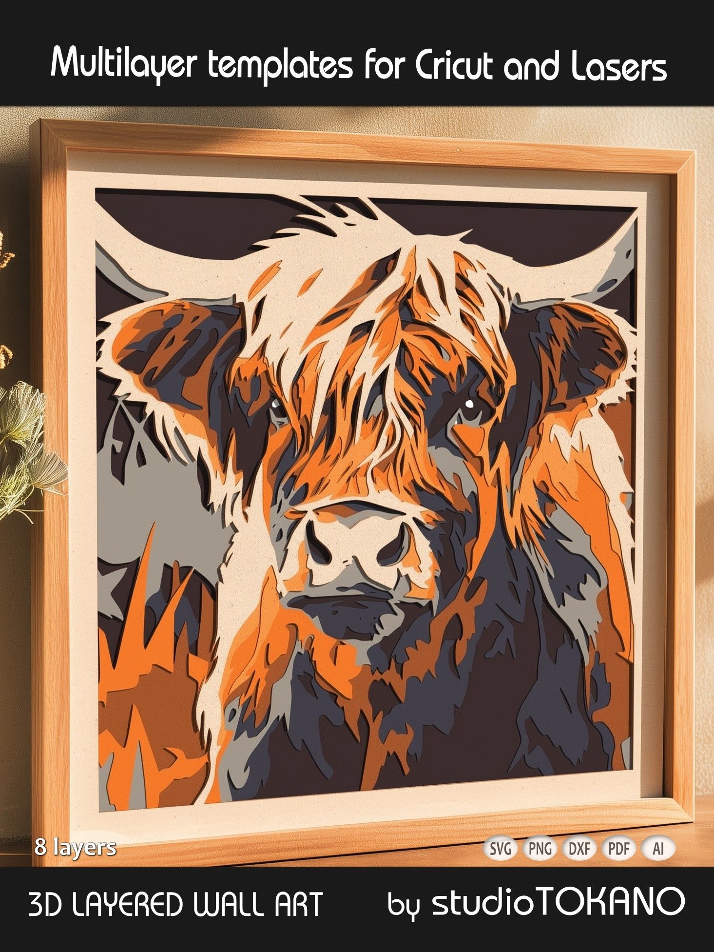 Highland Cow 3D Shadow Box SVG product image (9)