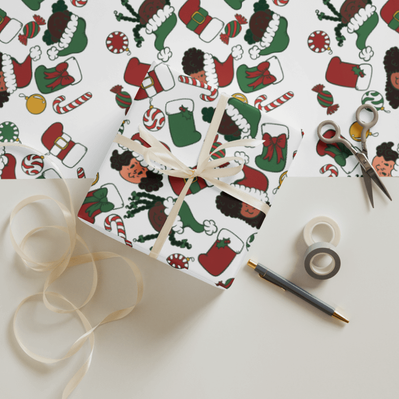 Black Girl Christmas Wrapping Paper 3 Sheets Size: 28.75″ × 19.75″ product image (8)