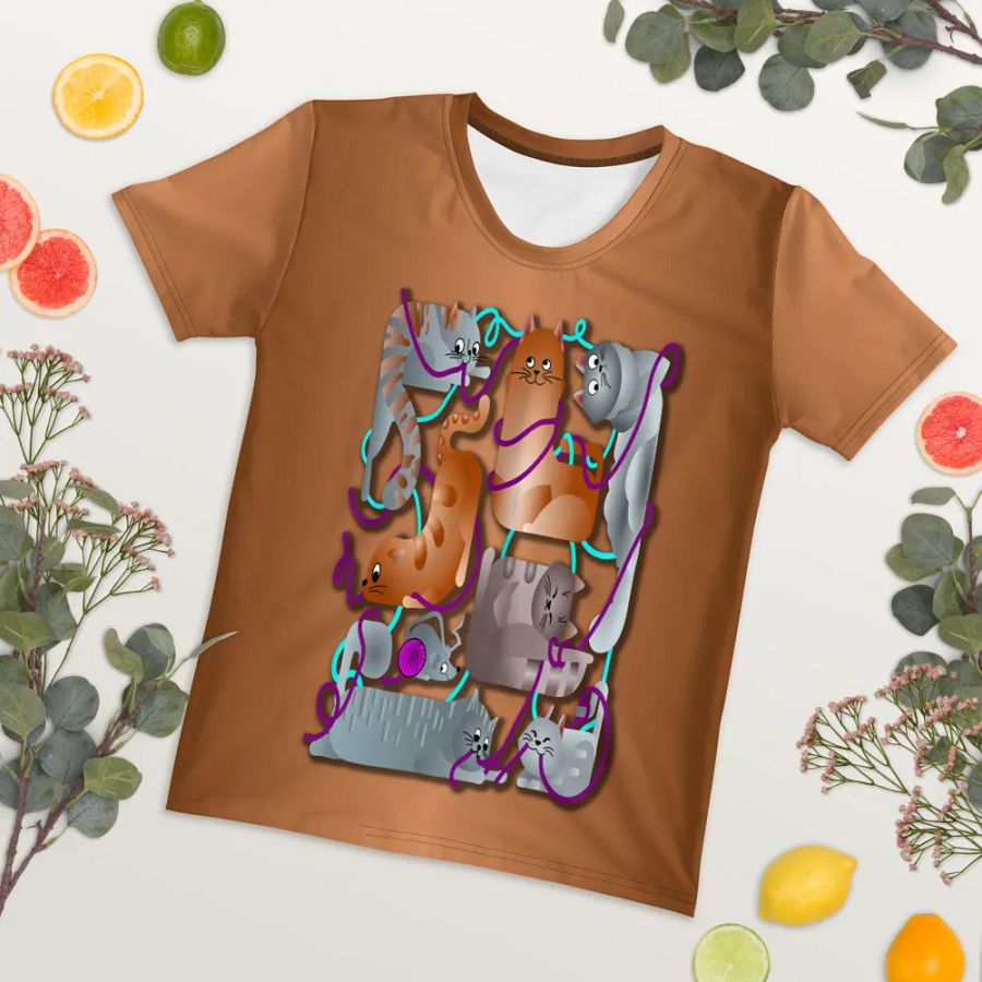 Cats Playing with Yarn All Over Print T-shirt product image (7)