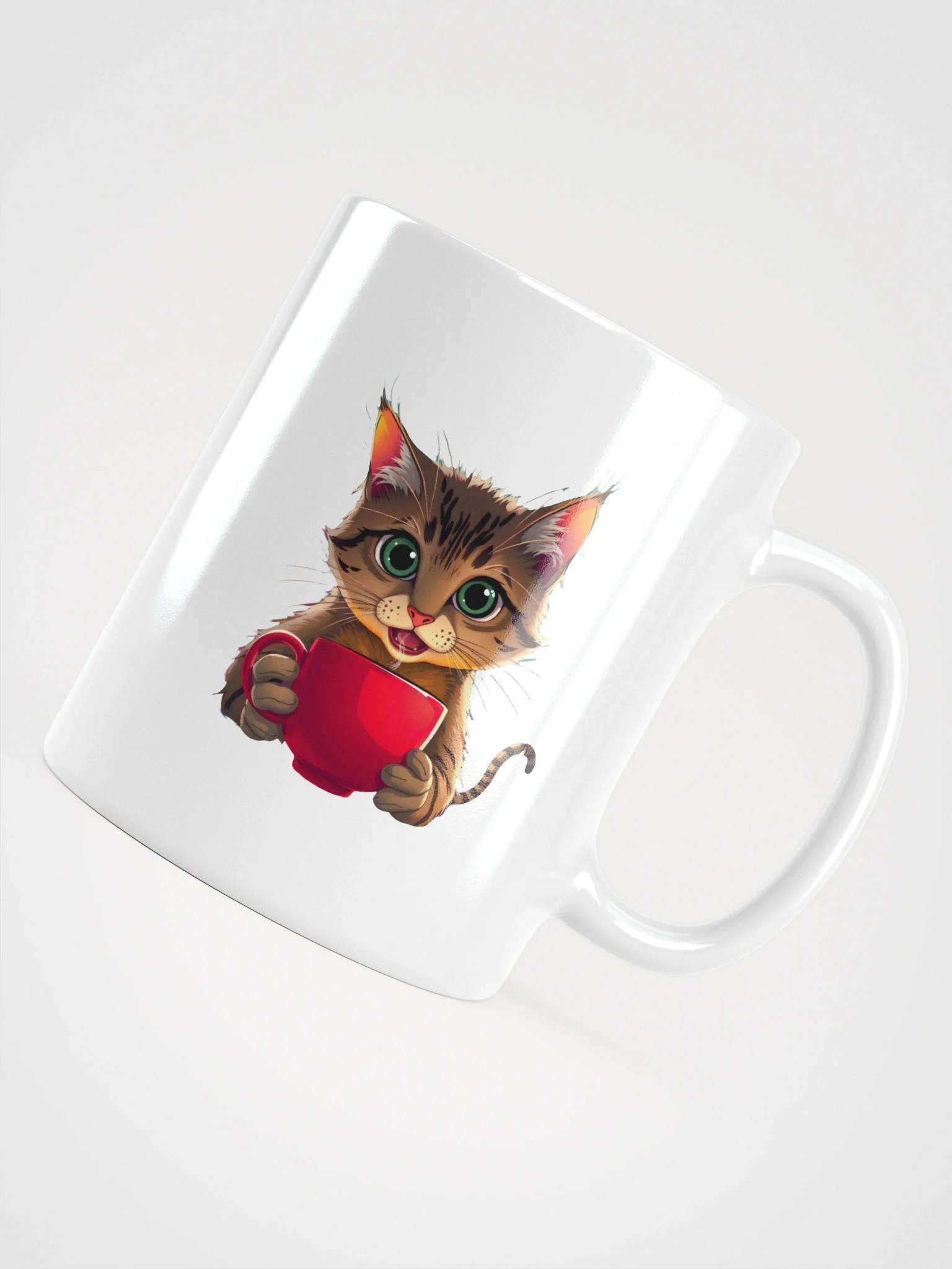 White Glossy Mug-Cat with a Cup of Coffee product image (13)