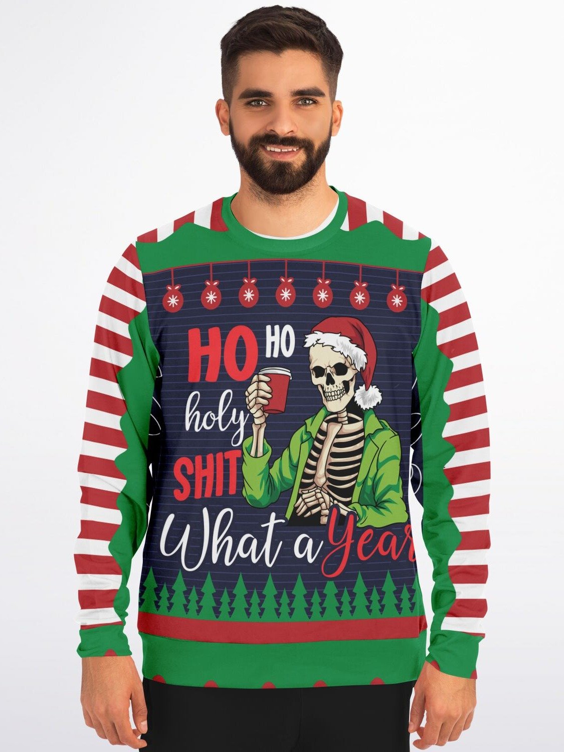 Funny Skeleton Santa Ugly Christmas Sweatshirt | Hilarious Holiday Sweater for Parties | Rebellious Xmas Gift for Men & Women product image (1)