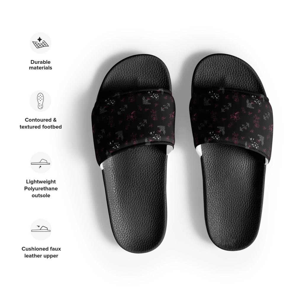 Magenta and White Flowers on Black Women's Slides product image (3)