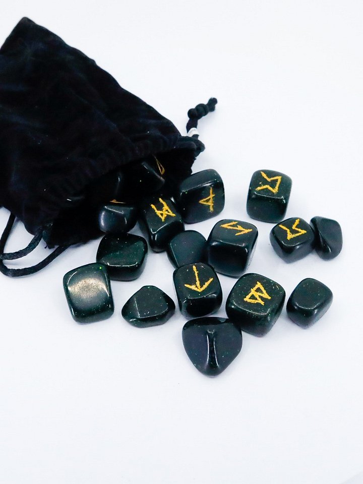 Green Goldstone Crystal Rune Stone Set product image (1)