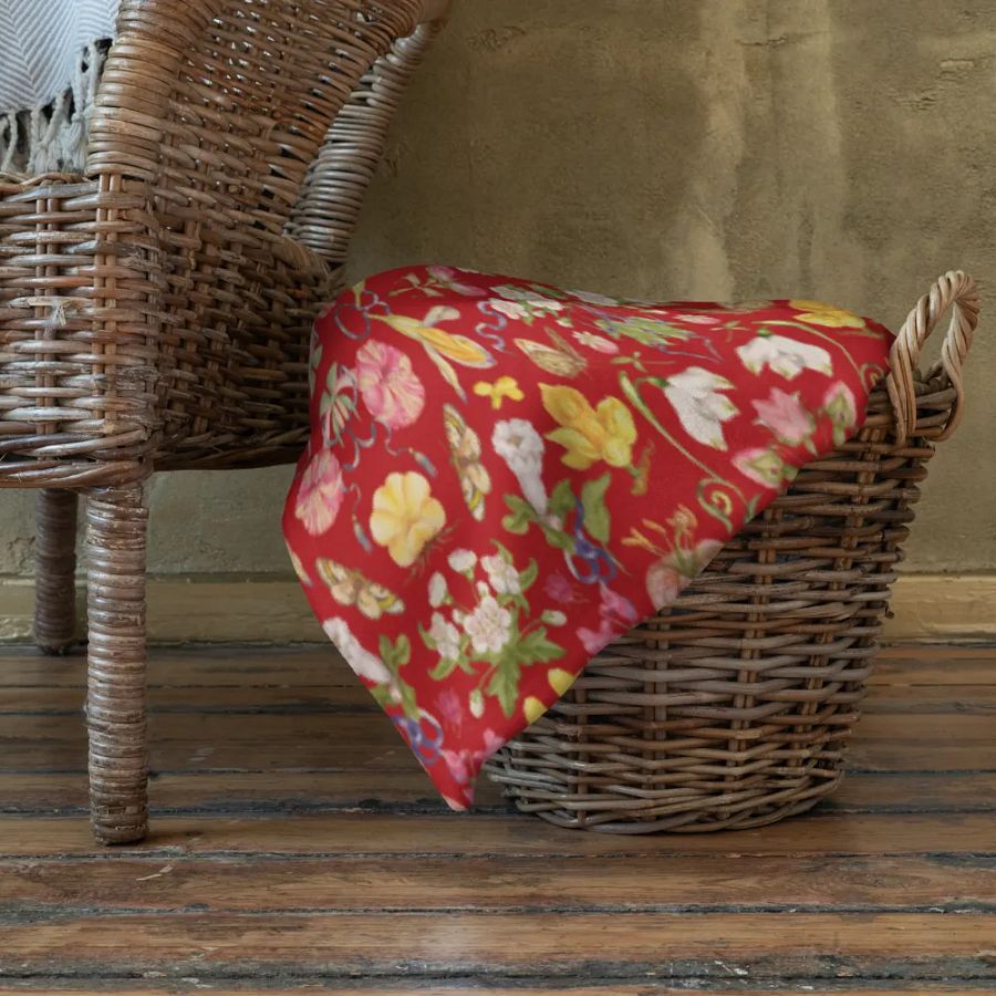 Exotic Blooming Floral Butterfly Red Throw Blanket product image (10)